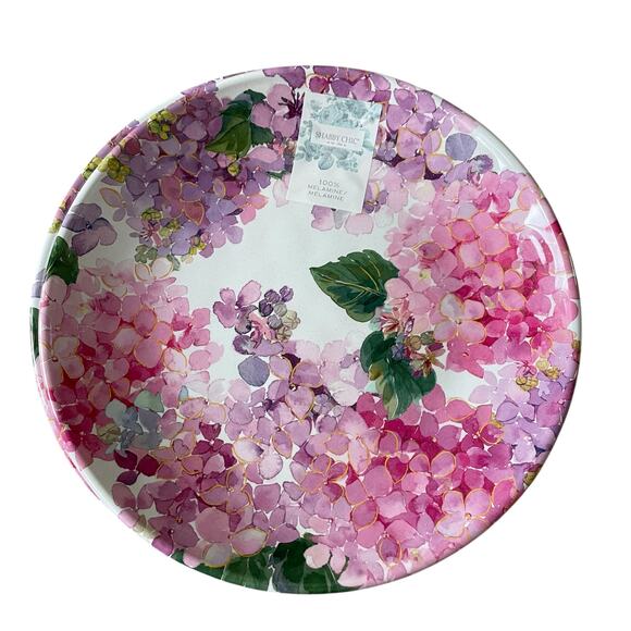 NEW Shabby Chic Pink Floral Hydrangea Melamine Dinner Plates 11in Set of 4 - Picture 8 of 9